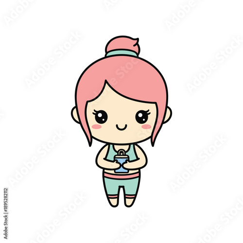 Cute Girl with Cat Vector Illustration