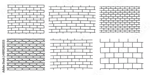 Hand-drawn doodle set of brick walls on a white background.
