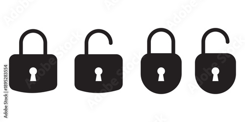 padlocks showing locked and unlocked states. set of locks