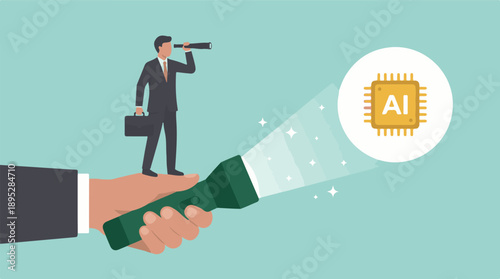 Businessman exploring artificial intelligence technology with vision and strategy