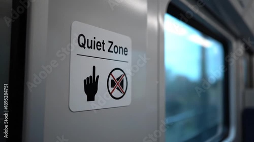 Quiet Zone Sign on Train Interior Wall.