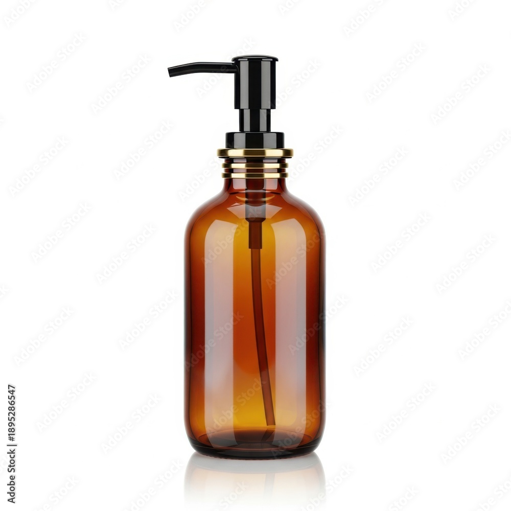 Fototapeta premium Elegant amber glass soap dispenser with black pump