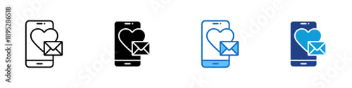Love Message Multiple Style Icon Design Vector - Smartphone with heart and envelope representing romantic communication, emotional connection, and digital affection
