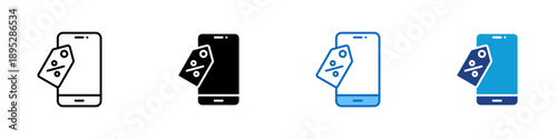 Mobile Discount Multiple Style Icon Design Vector - Smartphone with price tag representing special offer, promotional pricing, and digital deals
