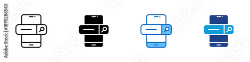 Mobile Search Multiple Style Icon Design Vector - Smartphone with search bar and magnifier representing information lookup, query input, and content discovery