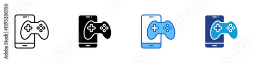 Mobile Gaming Multiple Style Icon Design Vector - Smartphone with game controller representing mobile gameplay, interactive entertainment, and digital leisure