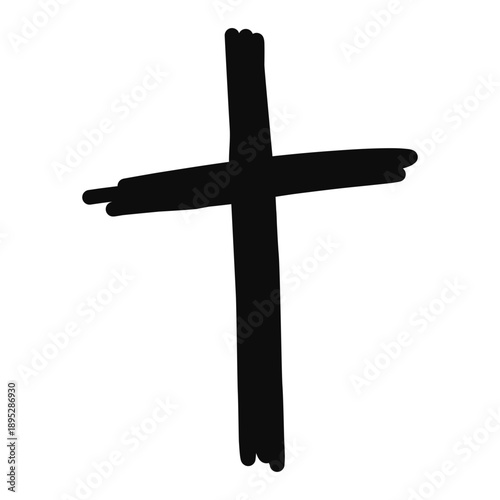 Hand drawn christian cross icon isolated on white background