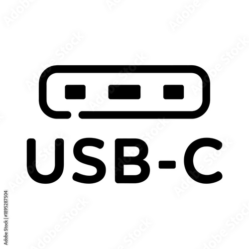USB Type C and USB 4 connector cable icon vector illustration, modern data transfer symbol for technology interfaces, hardware diagrams, device manuals, and digital design