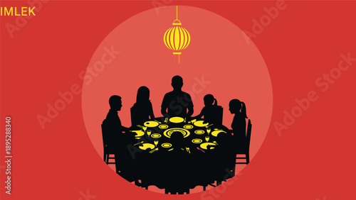 Family Gathering Around Dinner Table Silhouette.