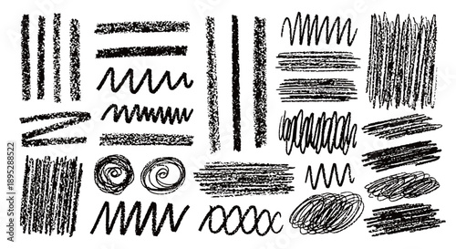 Vector Grunge Texture Kit: Hand-drawn Charcoal Scribbles and Crayon Strokes for Artistic Graphic Design Assets and Abstract Backgrounds.