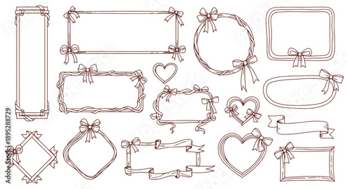 Doodle Ribbon Frames and Banners Set for Wedding Invitations, Holiday Greeting Cards, and Elegant Product Label Design Elements.