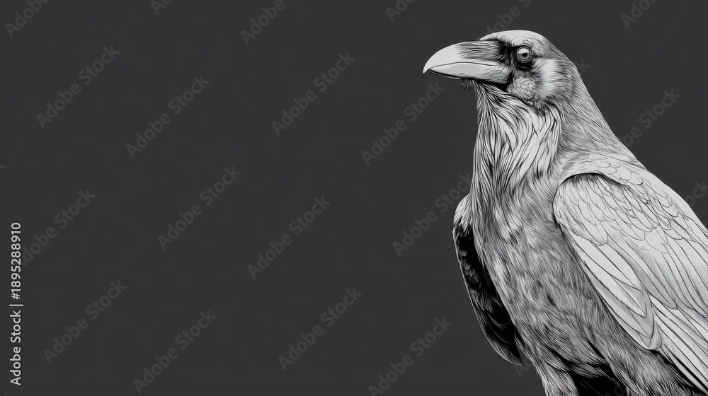 Fototapeta premium Detailed Illustration of a Raven with Minimalistic Background