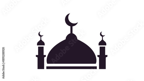 Mosque Icon with Crescent Moon Symbol.