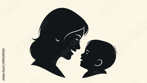 Mother and Child Silhouette Profile Closeup.
