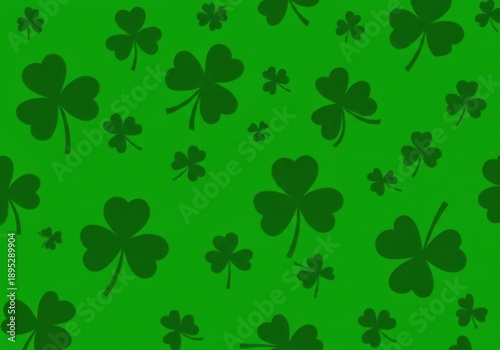 Vibrant green background featuring a repeating pattern of dark green shamrock shapes