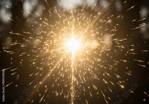 Bright golden sparkler bursting with light and energy against a dark background