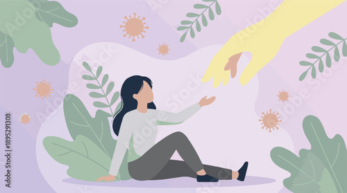 Woman receiving helping hand during global health crisis and pandemic