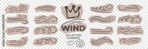 Wind breeze doodle with air swirl lines on scrapbook paper collage.
