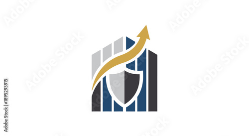 Corporate logo with shield and upward trending arrow symbolizing protection and growth.