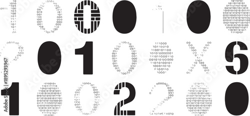 Abstract Digital Number and Binary Code Set Featuring Typographic Zero One and Two Symbols for Data Technology Design