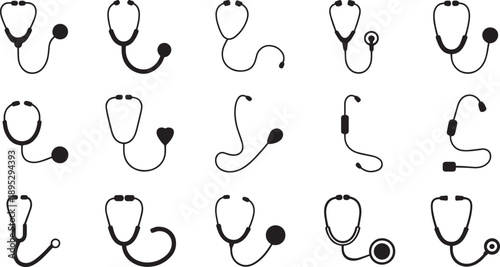Professional Stethoscope Icon Set Featuring Medical Diagnostic Tools and Healthcare Equipment for Nursing and Doctor Graphic Design