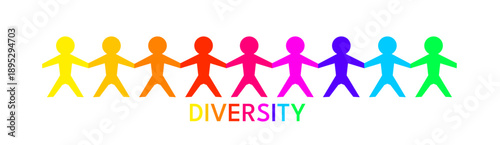 Diversity - colorful paper people chain holding hands, rainbow community vector illustration