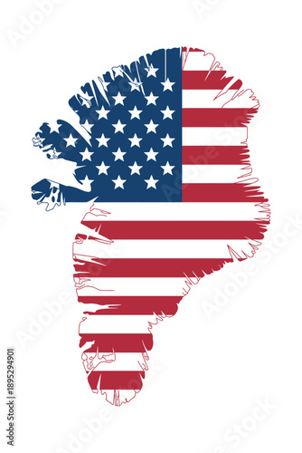 Greenland Map Silhouette Filled with United States Flag Pattern, Vector Illustration Isolated on White Background, Political and Geographic Concept Design for Editorial, Infographic and Creative Use