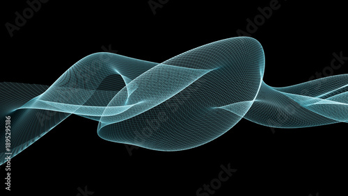 3d rendering of a wave form moving in a dark space with soft curves and lines