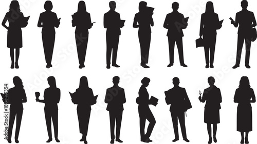 Professional Business People Silhouette Set Featuring Office Workers Executives and Corporate Staff for Workplace Design