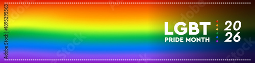 LGBT Pride Month 2026 Rainbow Gradient Banner with Heart Icons, Celebrating Diversity and Unity in the LGBTQ Community. Pride month wide banner 2026