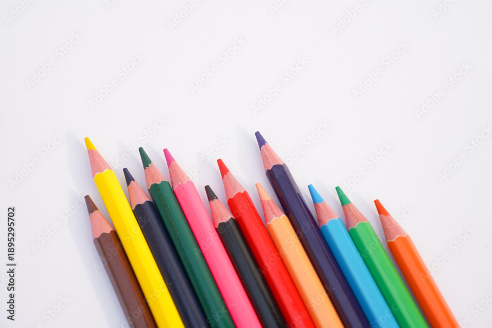 Fototapeta premium a collection of colorful pencils laid out on a white background