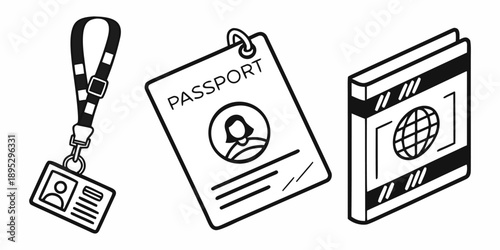 Identification Icons Set – Passport and ID Card Vector for Verification and Security.