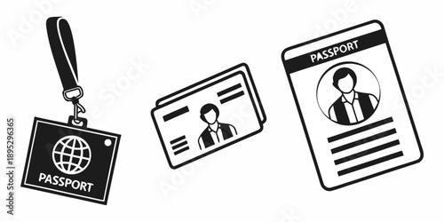Identification Icons Set – Passport and ID Card Vector for Verification and Security.