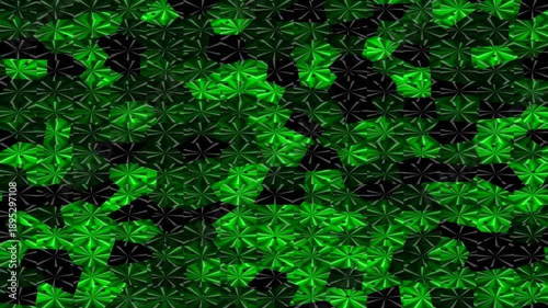 Abstract green floral pattern with dark background, artistic and vibrant design.