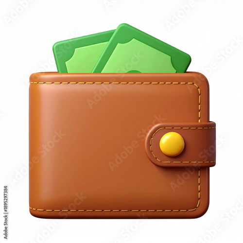 Brown leather wallet with green bills inside