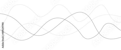 Curved black long lines seamless wave pattern. Thin line wavy abstract vector background. Wavy line horizontal divider wavy pattern. Curve line art striped. Abstract wave elements. Vector illustration