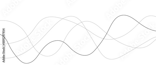 Abstract curved black long lines on white. Thin line wavy abstract vector background. Curve wave seamless pattern.