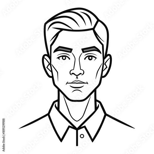 Stylized black and white illustration of a man s head and shoulders