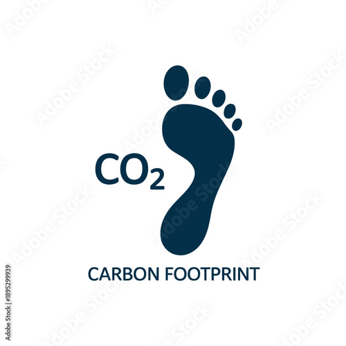 A dark blue footprint graphic with co2 and carbon footprint text