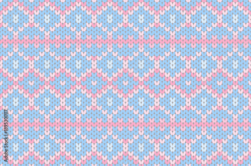 Contemporary pastel blue and pink knitted seamless pattern, vector illustration, eps file.