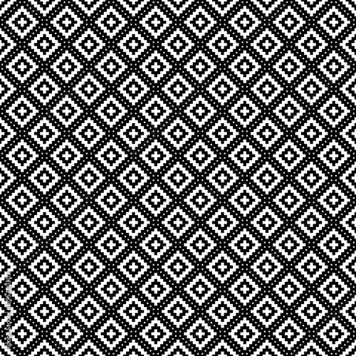 Black and white diamond shaped pixelated knitted pattern, vector illustration, eps file.