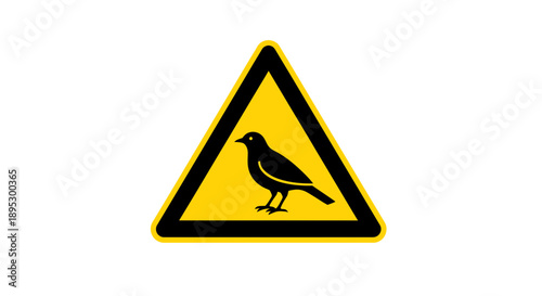Warning sign featuring a black bird on a yellow triangular background with bold black border, symbolizing caution or hazard, viewed directly from the front.