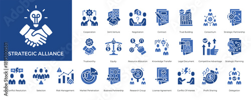 Strategic Alliance Icon set Collection in Glyph Two Color Style. strategic, alliance, partnership, collaboration, cooperation