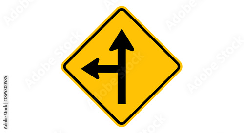 Merge Ahead Road Sign on White Roadside Background