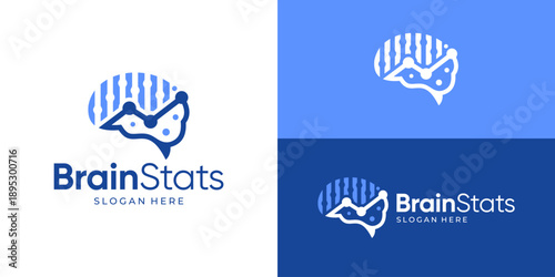 Creative simple brain stats logo template. Modern brain growth data finance logo design vector illustration.