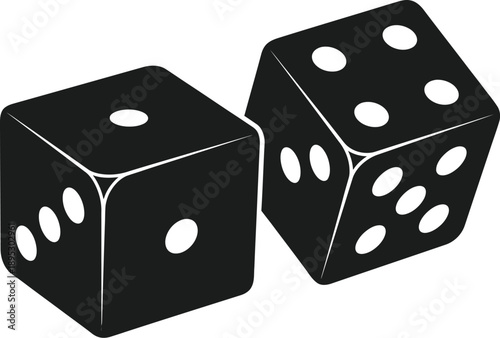 Two black dice with white dots on visible faces against a white background