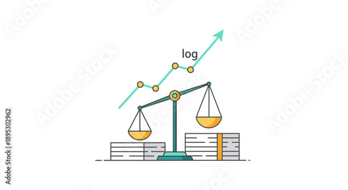 Financial Value Comparison and Imbalance. Business Balance Scale Weighing Money with Rising Stock Market Growth Log Chart Vector Icon.