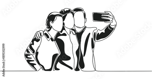 Friends capturing a joyful moment together with a smartphone selfie