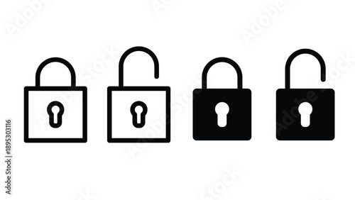 Lock Icon Padlock Security icon Secure Access outline and black & white style UI UX  illustration