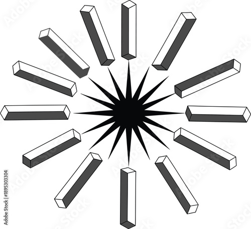 Abstract 3D Illustration of Rectangular Prisms Arranged in a Circular Pattern Around a Central Point